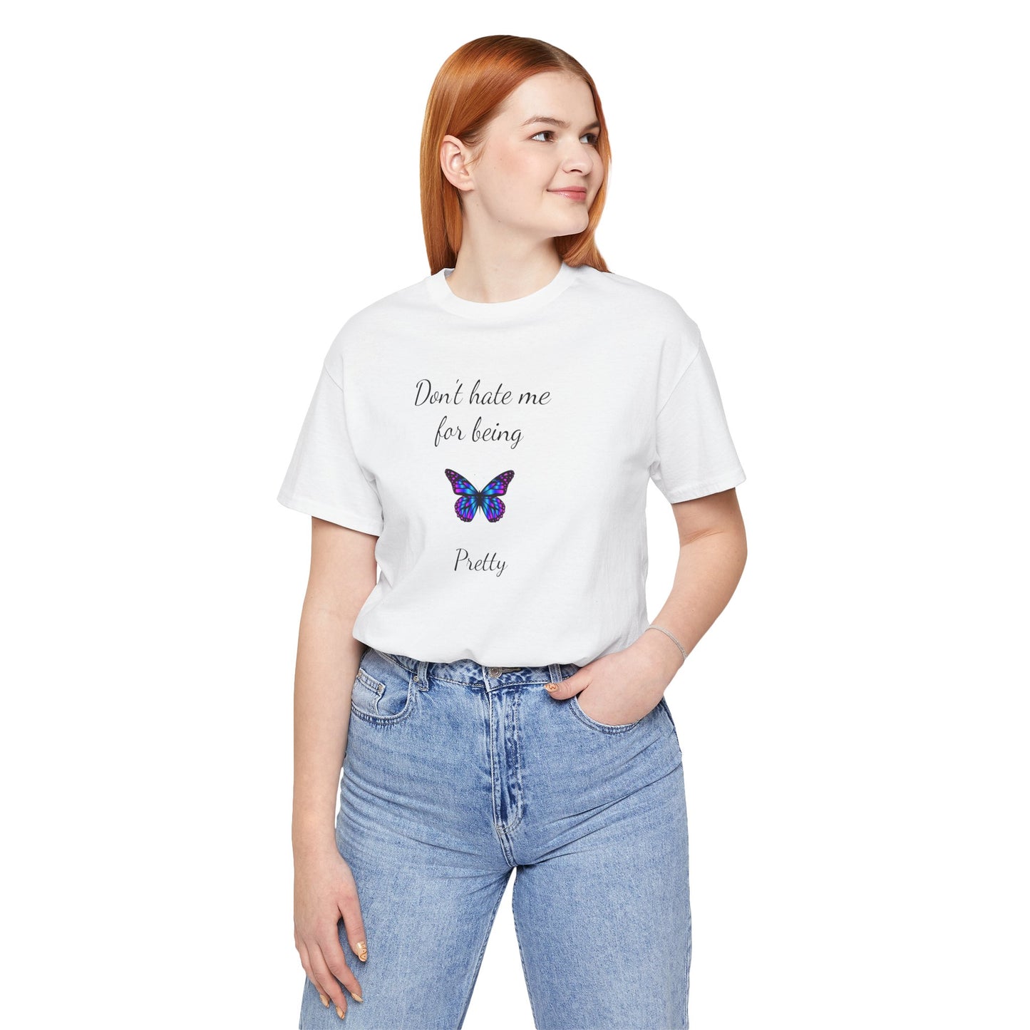Cute Shirt for Women,Pretty Butterfly Graphic Tee,Unique Design Top,Casual Summer Wear- Don't Hate Me for Being Pretty-