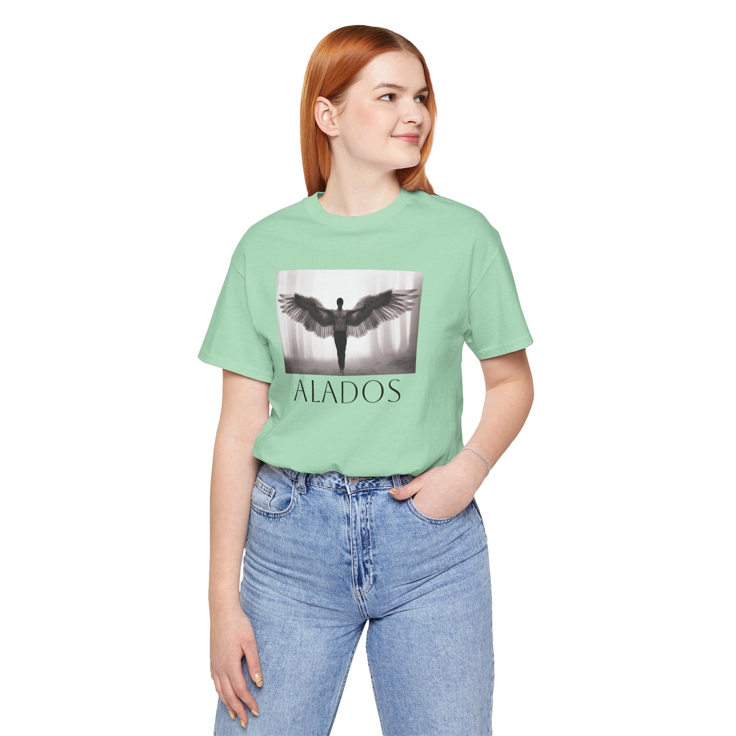 Alados Graphic Tee,Inspirational Unisex Jersey T-Shirt, Adventure Shirt, Angel Wing Shirt, Motivational Top, Gift for Dreamers