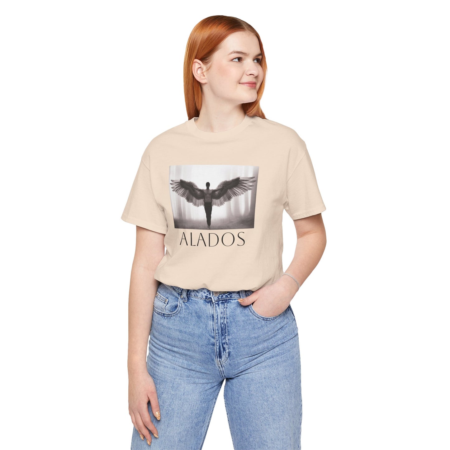 Alados Graphic Tee,Inspirational Unisex Jersey T-Shirt, Adventure Shirt, Angel Wing Shirt, Motivational Top, Gift for Dreamers