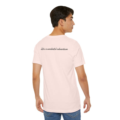ALADOS.Inspiring Graphic Unisex T-Shirt for Explorers,Unique Design Tee,Motivational Gift for Friends. -Life is a wonderful adventure.-