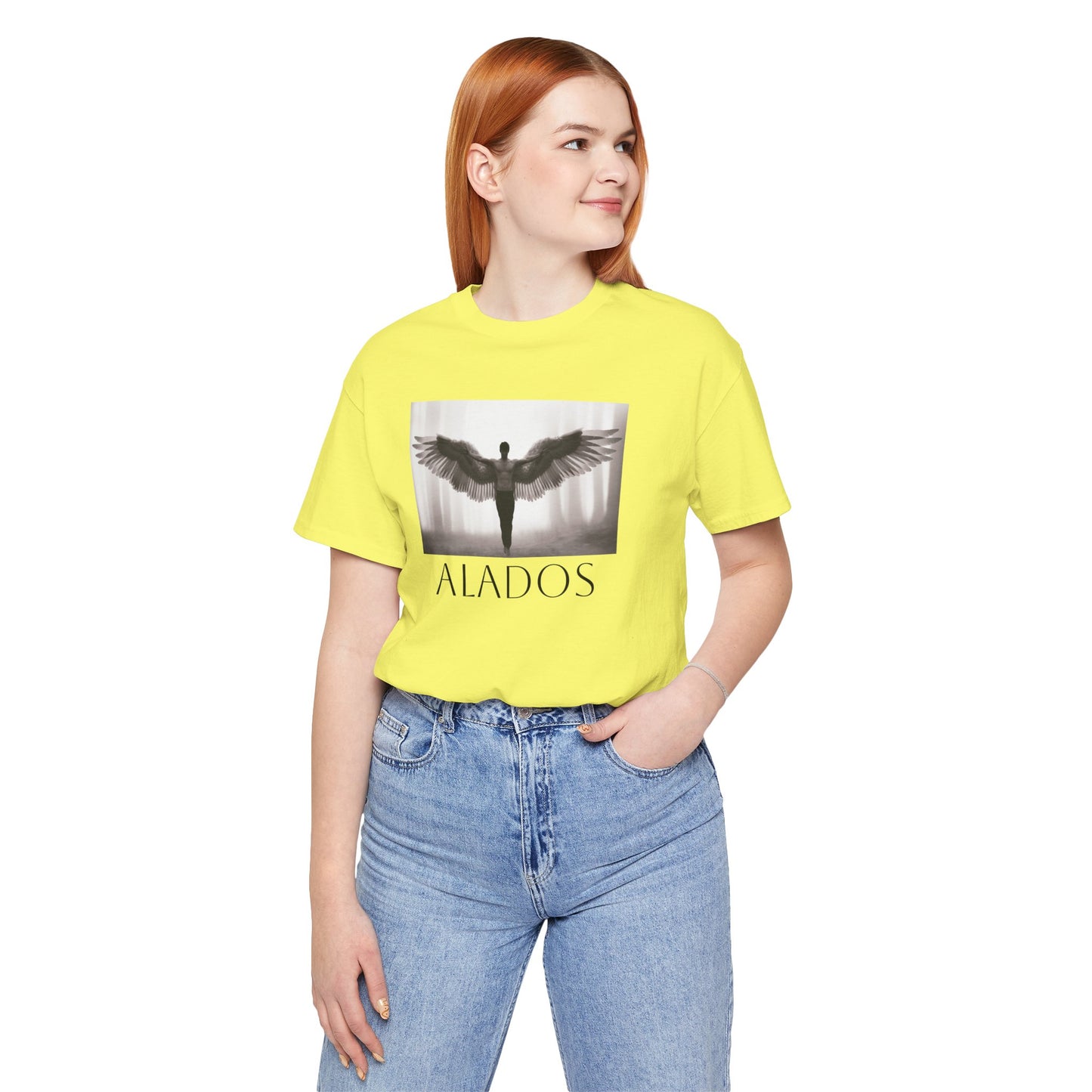 Alados Graphic Tee,Inspirational Unisex Jersey T-Shirt, Adventure Shirt, Angel Wing Shirt, Motivational Top, Gift for Dreamers