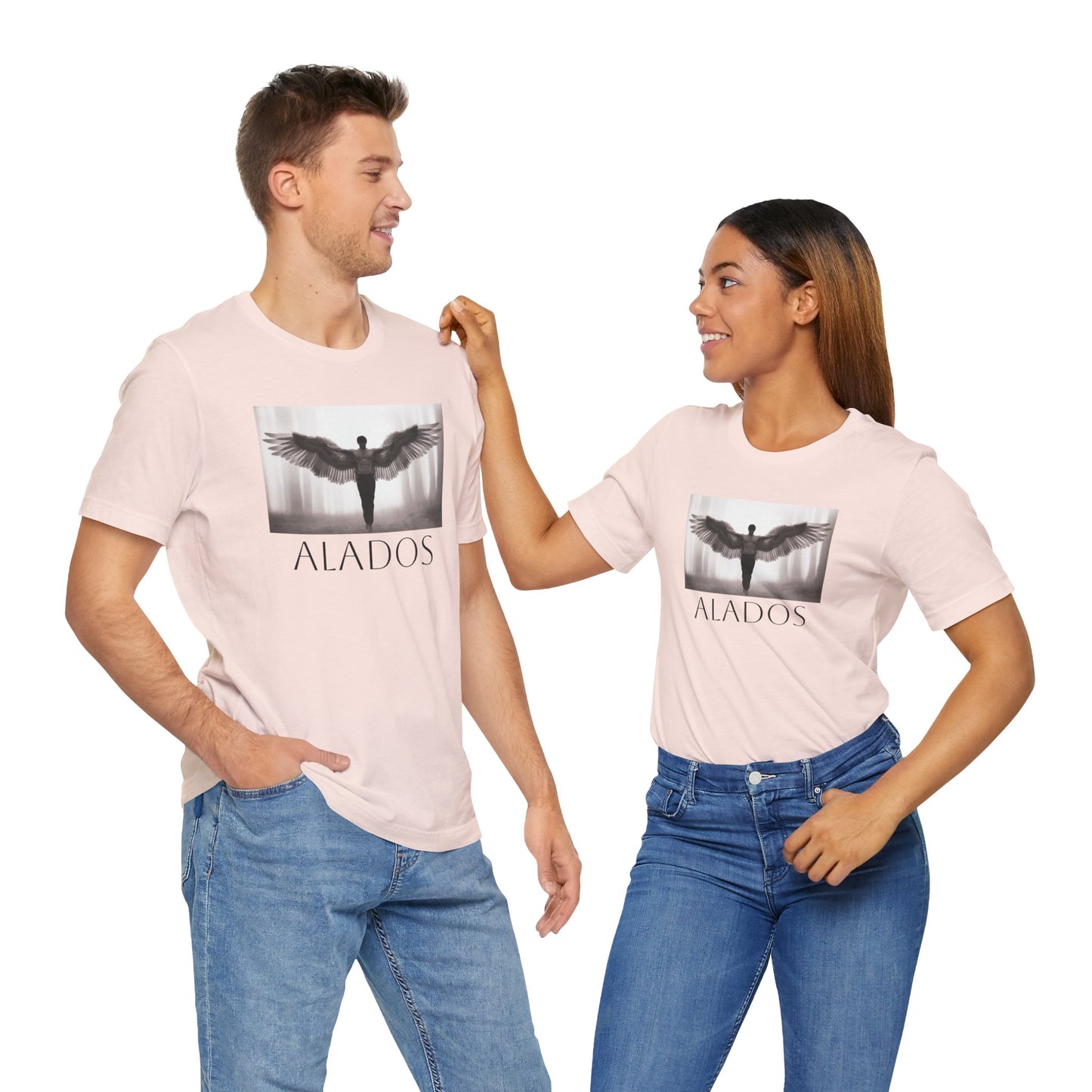 Alados Graphic Tee,Inspirational Unisex Jersey T-Shirt, Adventure Shirt, Angel Wing Shirt, Motivational Top, Gift for Dreamers
