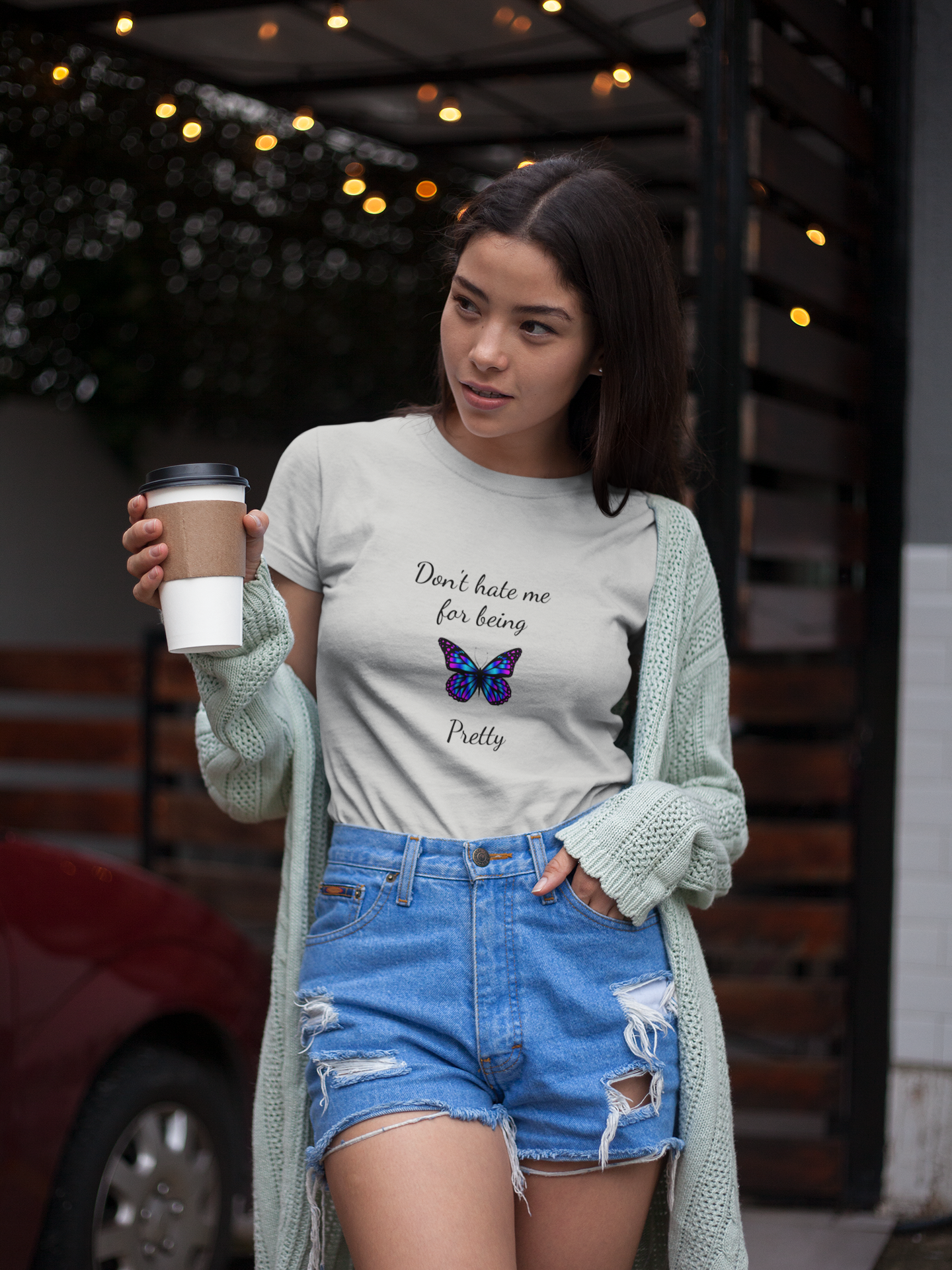 Cute Shirt for Women,Pretty Butterfly Graphic Tee,Unique Design Top,Casual Summer Wear- Don't Hate Me for Being Pretty-
