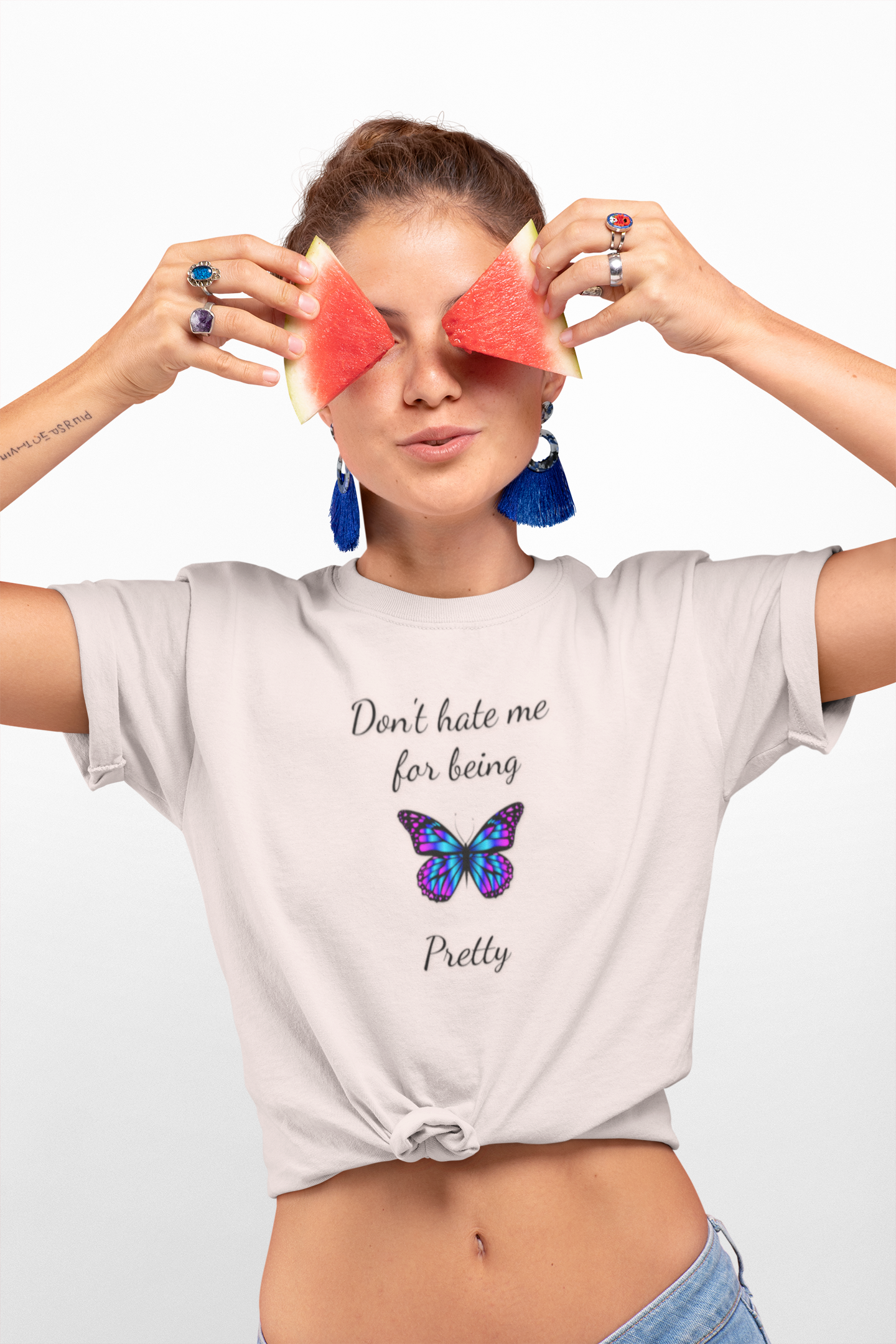 Cute Shirt for Women,Pretty Butterfly Graphic Tee,Unique Design Top,Casual Summer Wear- Don't Hate Me for Being Pretty-